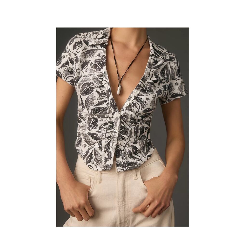 Yukiko Noritake Anthropologie Ruched Button Top Maeve Stretch